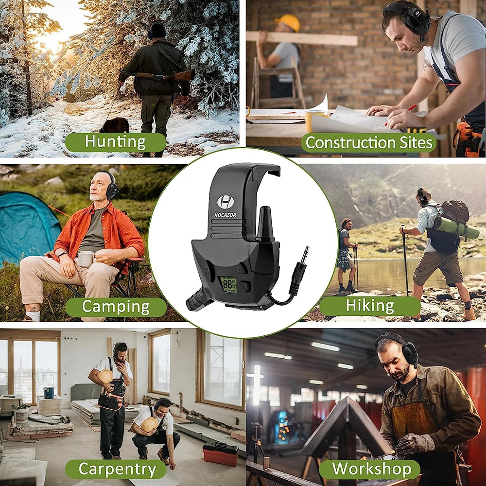 HOCAZOR Walkie Talkie Tactical Electronic Shooting Earmuff External Mic Kit 3 Miles Range 22 Channels For Outdoors Hunting