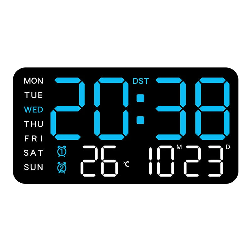 Digital Wall Clock Temperature Date Week Display Dual Alarm Clock Voice Control 5 Levels of Brightness Adjustment Table Clock