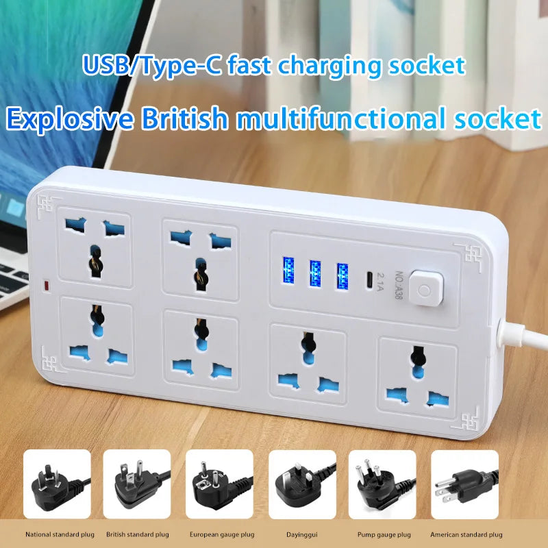 Xiaomi Universal Power Strip 2M Power Socket EU UK US AU Plug 2500W with USB Type-c Fast Charging Global Universal Socket