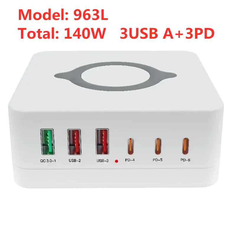 160W 5 Ports GaN USB C Charger Station 15W Wireless Charging PD 65W QC3.0 Type C Fast Charger for iPhone Macbook Samsung Laptop