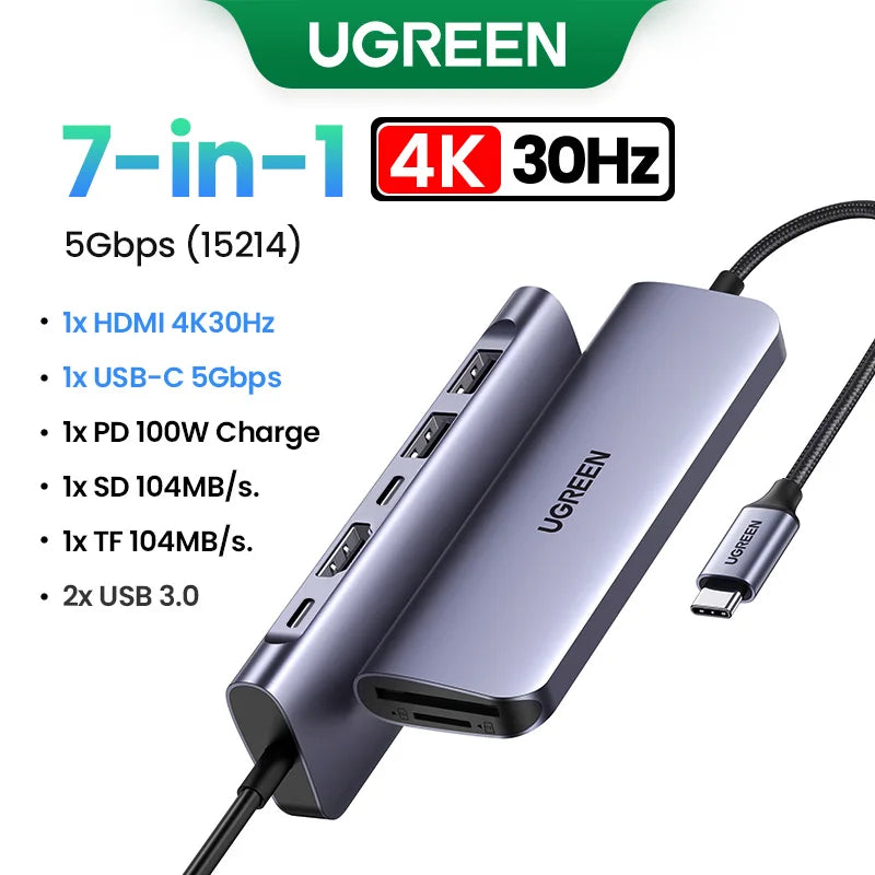 UGREEN 5 in 1 USB C Hub 4K HDMI USB HUB 100W Multiport Adapter for MacBook Pro/Air, iPad Pro, iMac, iPhone 15 Pro/Pro Max, XPS