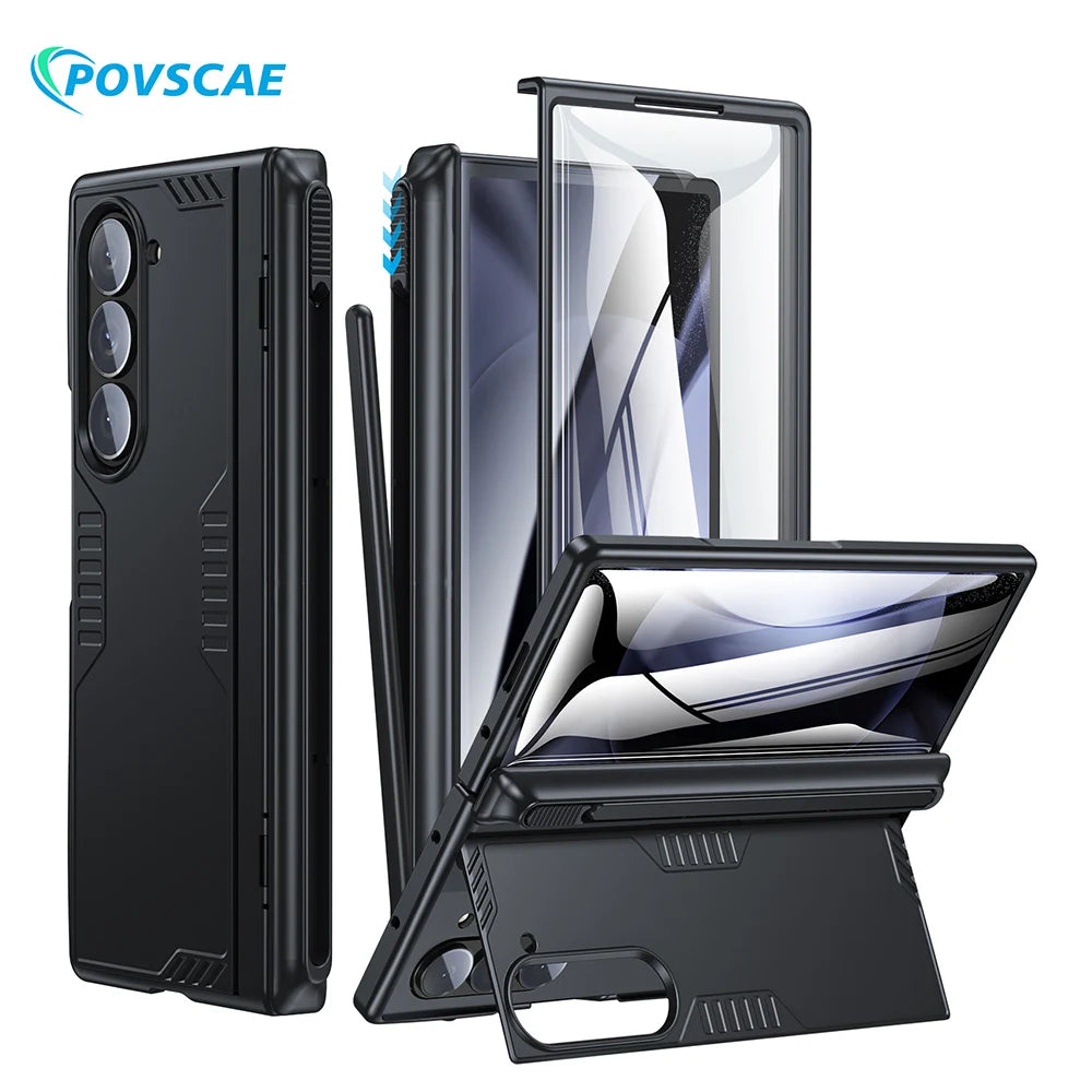 Shockproof Phone Case For Samsung Galaxy Z Fold 6 With S Pen Holder&amp;Screen Protector Armor Case Full Body Hinge Protection Cover