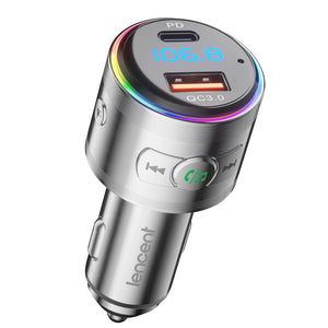 LENCENT Bluetooth 5.3 FM Transmitter Full Metal Bluetooth Car Adapter with PD 20W & QC3.0 Fast Charger Hi-Fi Music Adapter