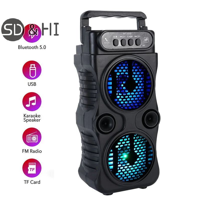 Outdoor Portable Wireless Speaker Dual 3 Inches Music Stereo Subwoofer Bass USB Power Supply For Dancing Party Family Karaoke