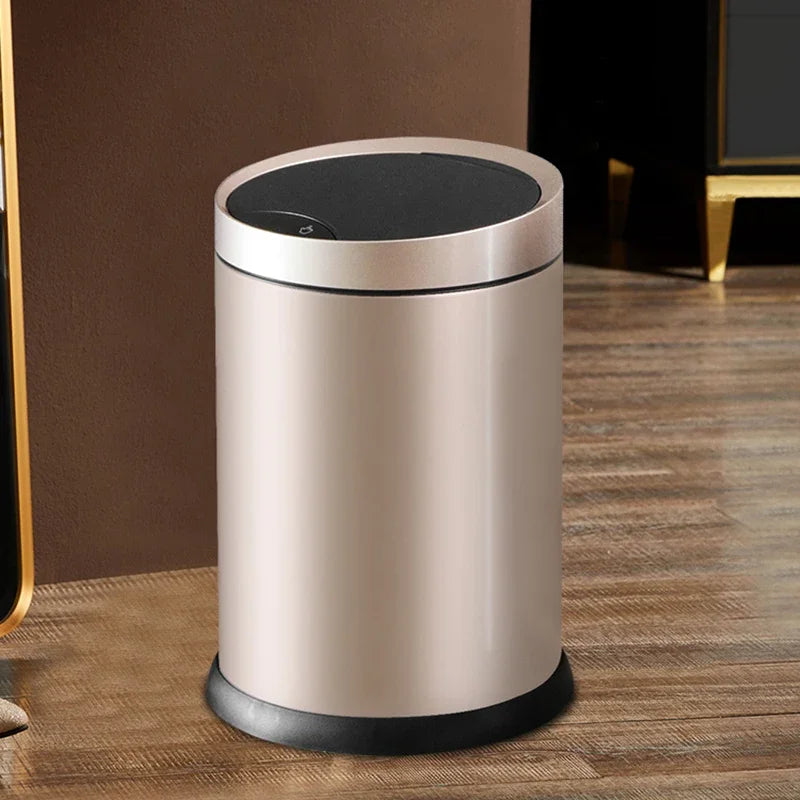 Automatic Sensor Luxury Trash Can 2022 Smart Cleaning Metal Garbage Bin Wastebasket Clean Bote De Basura Desk Assessories
