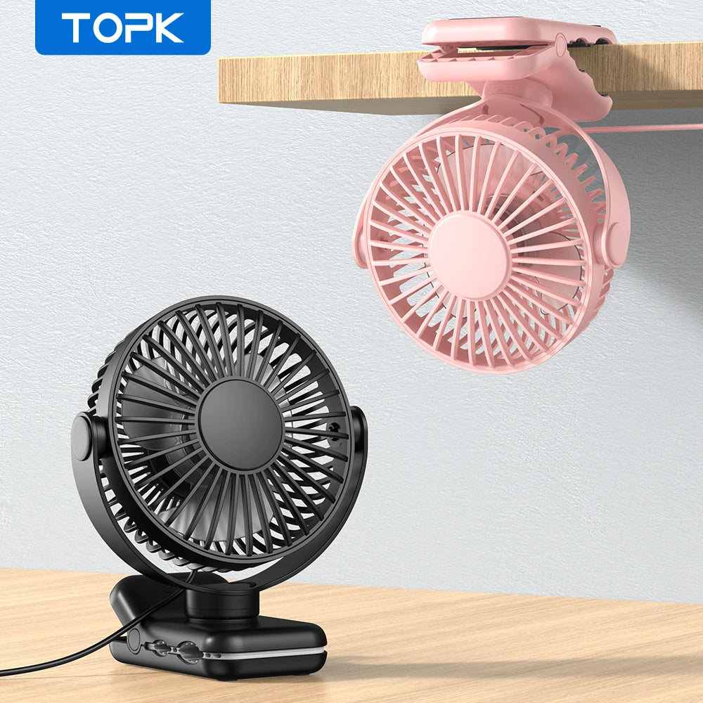 TOPK Mini Portable Clip on Fan,USB Desk Fan,3 Speeds Quiet Wind 720° Rotate Personal Electric Fan,Standing fans for Room Home - Stereotech