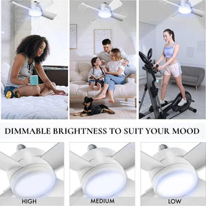 30W Ceiling Fan Led Light E27 Socket Fan With Smart Remote Control 1000Lm 5000K Bulb Fan Lamp For Bedroom Living Room - Stereotech