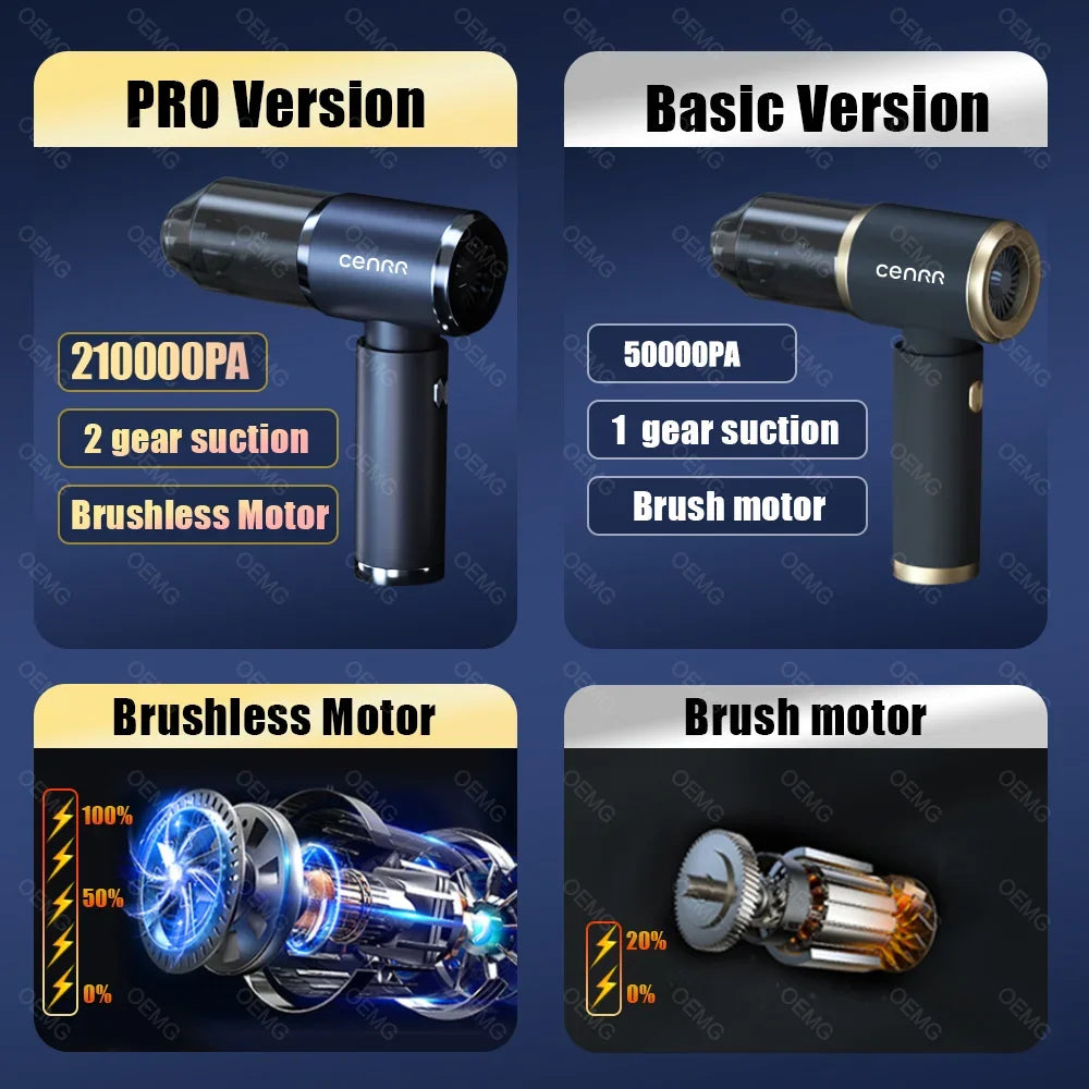 CENRR 210000PA Car Vacuum Cleaner Mini Wireless Handheld Portable Vacuum Cleaner Strong Suction Vacuum Cleaner Cleaning Machine - Stereotech