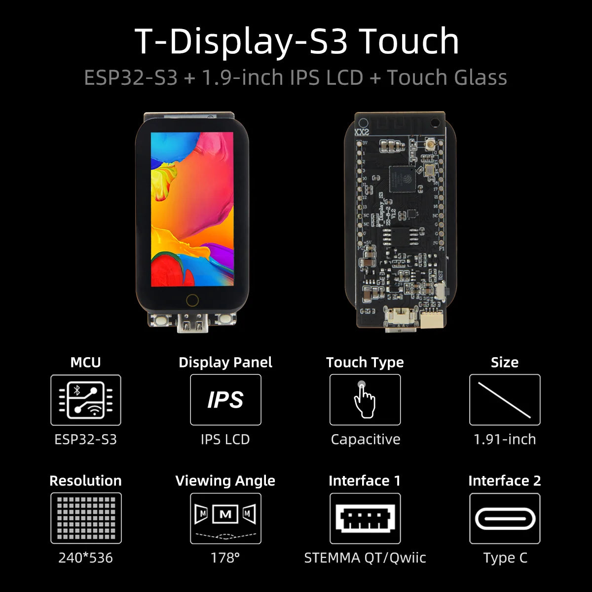 LILYGO® T-Display-S3-Touch Version, 1.9-Inch Display Screen, ESP32-S3 Development Board, Core At 240MHz, WiFi Bluetooth Module
