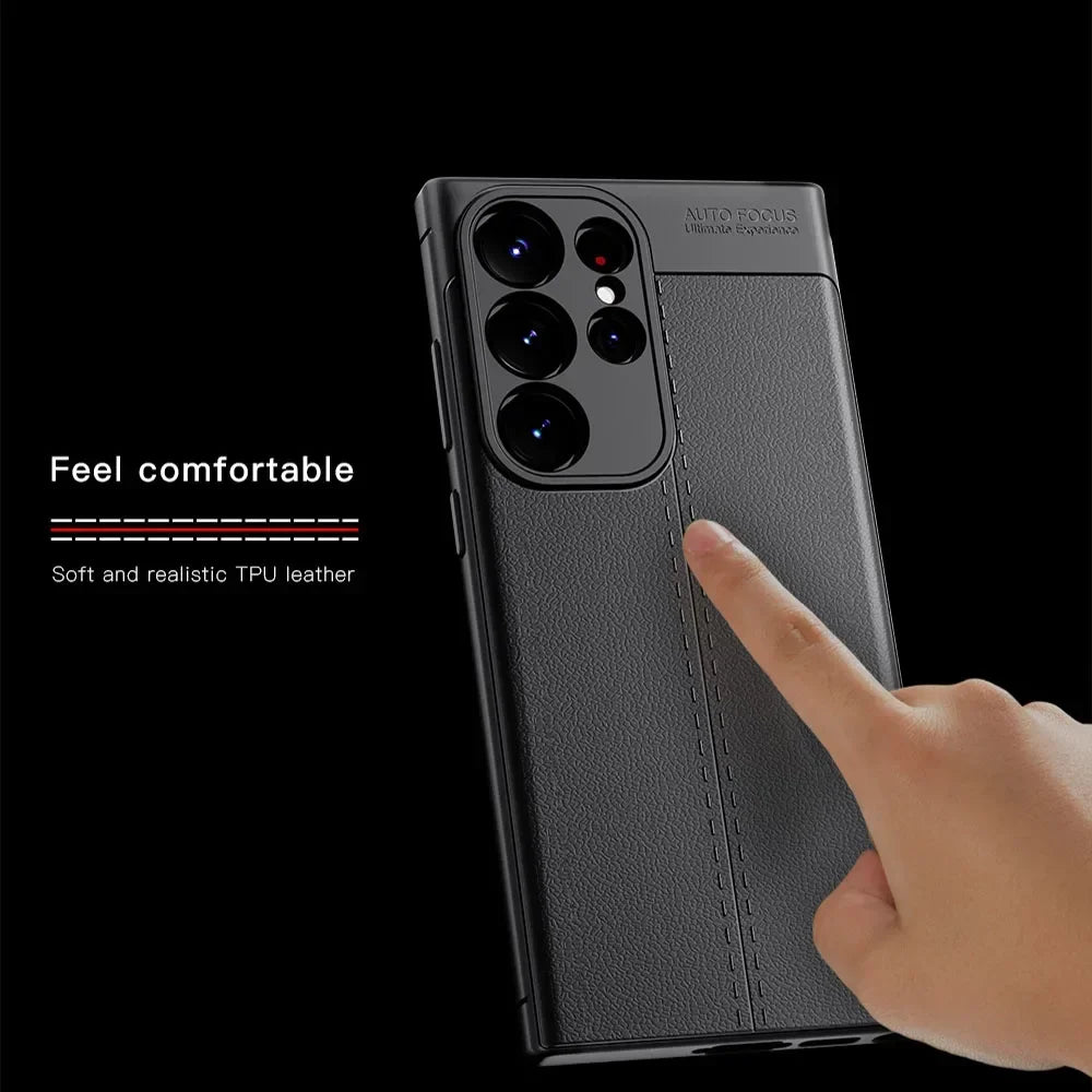 KEYSION Shockproof Case for Samsung S23 Ultra 5G S24+ Leather Texture Soft Silicone Phone Back Cover for Galaxy S24 Plus S23 FE