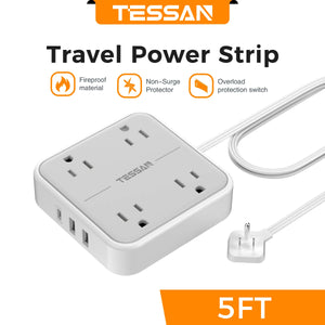 TESSAN Ultra Thin Flat Power Strip Plug with 8 Outlets 3 USB Multi Outlet Surge Protector with 5FT 10FT Extension Cable