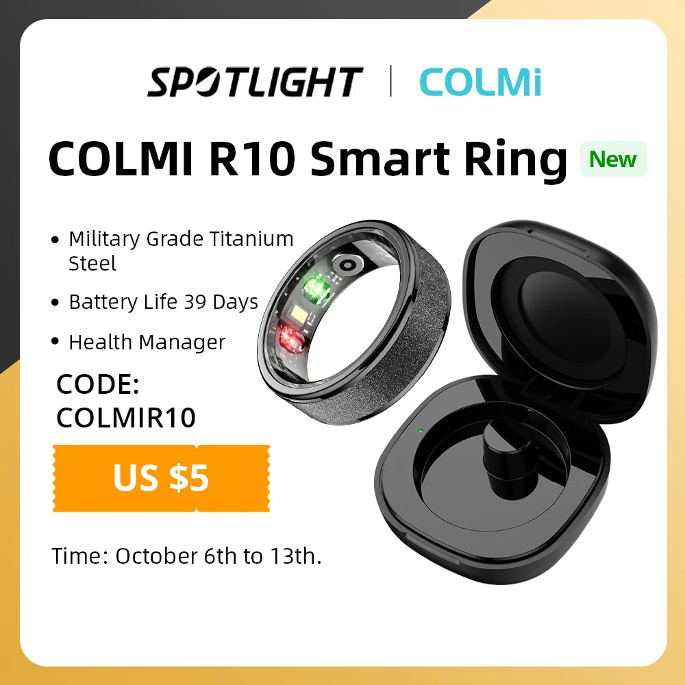 COLMI R10 Smart Ring with Charging Case for Men Women, Health and Sleep Monitor, 5ATM Waterproof, Multi-sport Mode