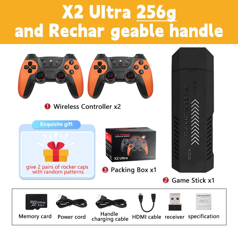X2 Ultra Retro Game Stick Built-in 37000+ Games 40 Simulators Video Consoles 4K HD TV Handheld Game Player Wireless Game Console