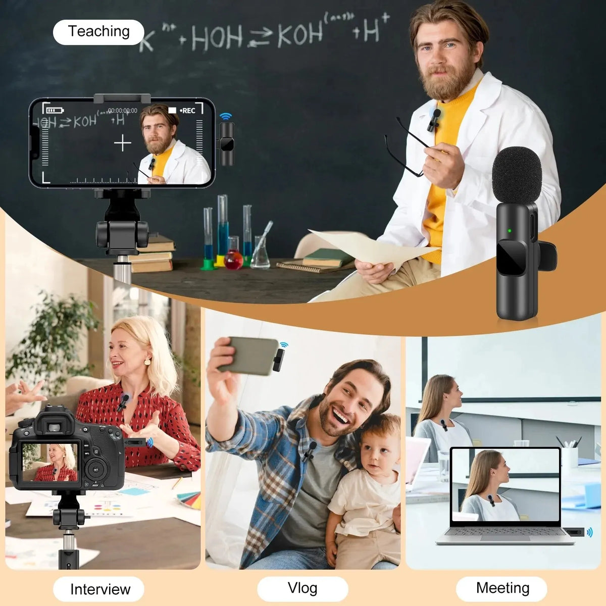 Wireless Lavalier Microphone Portable Audio Video Recording Mini Mic For iPhone Android Live Broadcast Gaming Phone Mic 2024 NEW - Stereotech