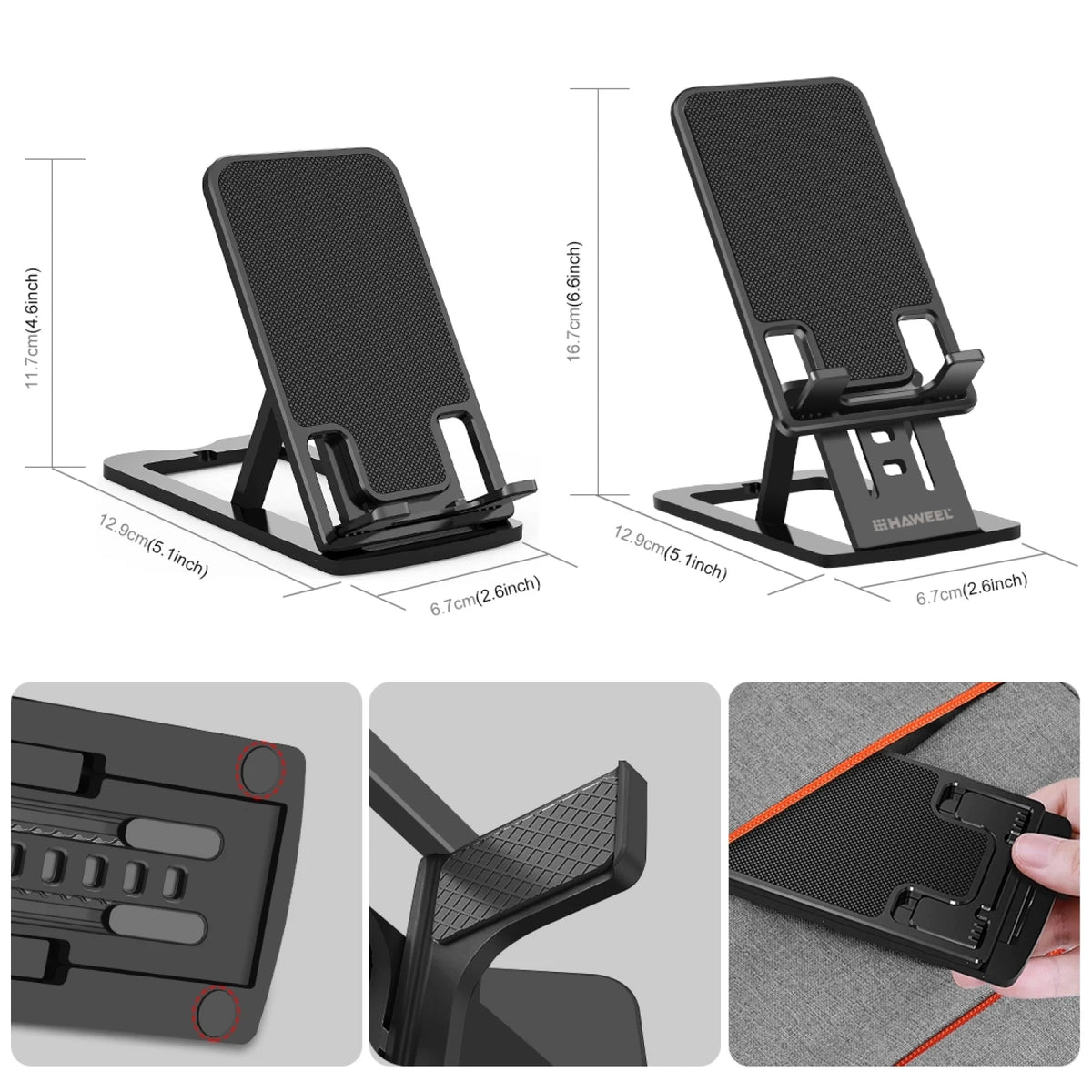 HAWEEL Adjustable Lifting Folding Portable Live Broadcast Desktop Plastic Holder Compatible with Devices Within 12 Inches - Stereotech