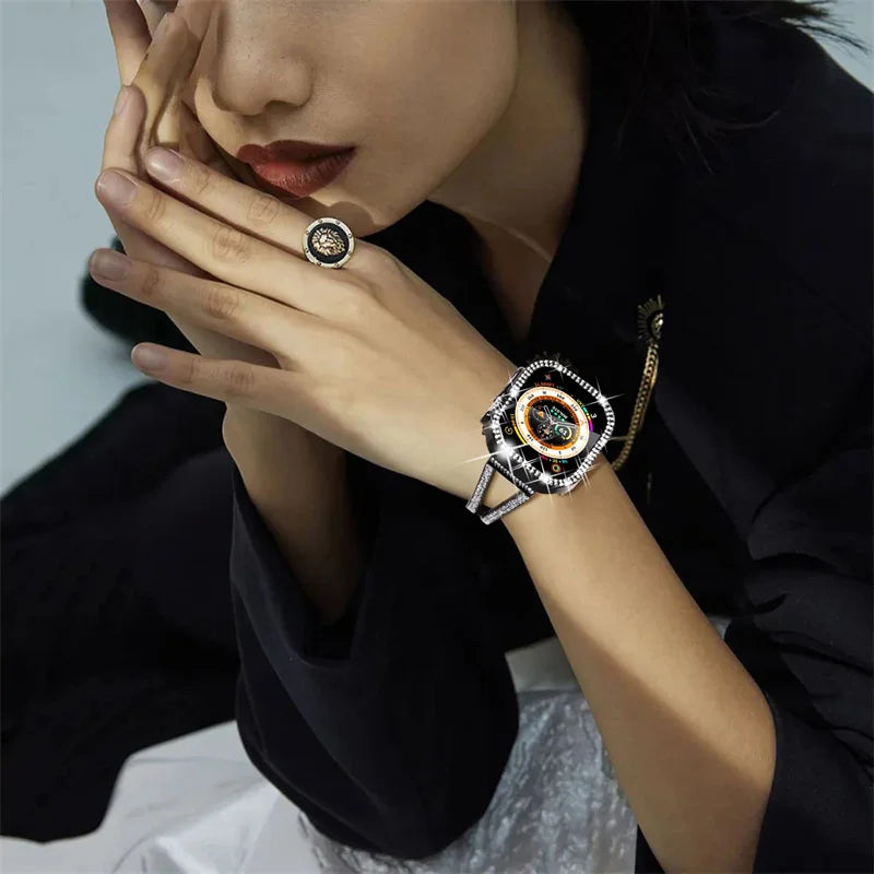 Tempered Glass+Diamond Case for Apple Watch Ultra 49mm smartwatch PC Bumper+Screen Protector Cover for Iwatch Series Accessories - Stereotech