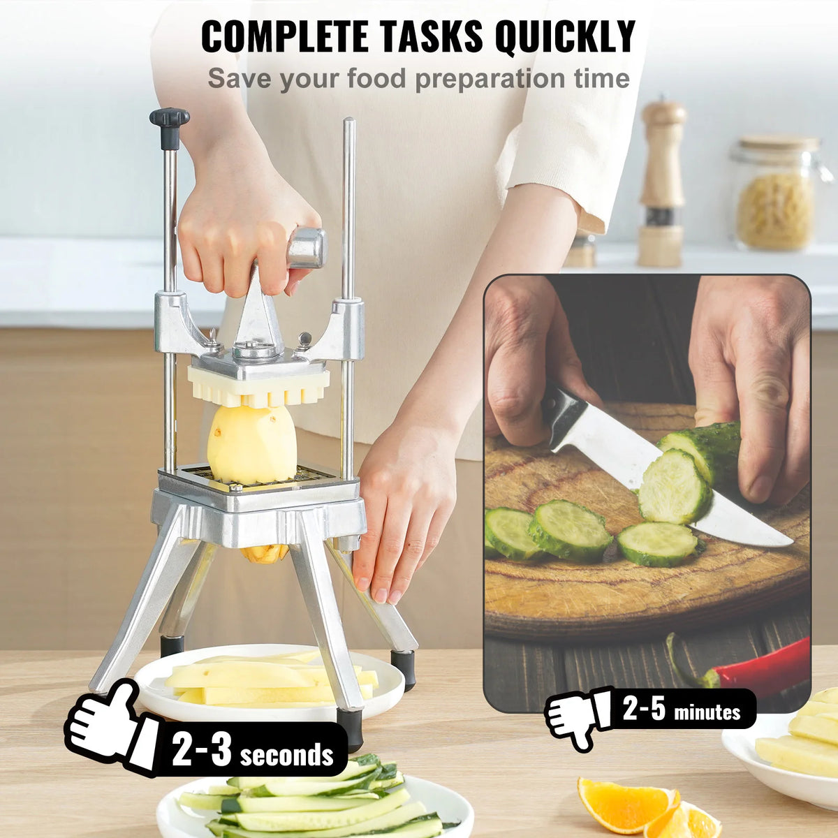 VEVOR Commercial Vegetable Fruit Dicer Cutter Potato Slicer Chopper 4 Blades &amp; Tray Manual Cutting Machine home appliance