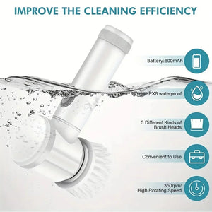 Electric Spin Scrubber Cordless Cleaning Brush IPX7 Waterproof with 5 Replaceable Brush Heads For Sink Bathroom Tub Tile Car