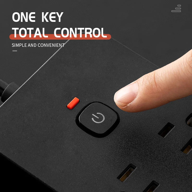 US AC Plug Power Strip Wall Mounted Main Control Switch Power Socket 3 USB Ports 1 Type C Ports Charging Network Filter Adapter