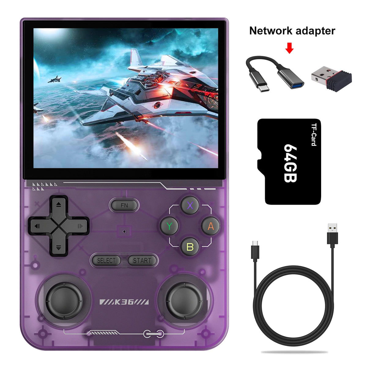 GAMINJA Open Source K36 Handheld Game Console 3.5Inch IPS Screen Built in 16000 Games Supports online doubles For PS1/PSP/DC/N64