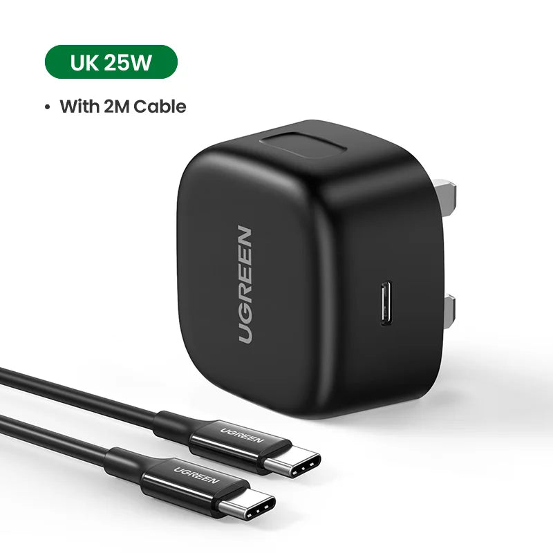 【UK Plug】UGREEN USB C Charger 25W Support Type C PD Fast Charging USB Phone Charger For Samsung S24-S8 iPhone 15 14 Pro iPad Air