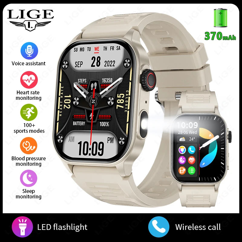 LIGE New Men Smart Watch Flashlight 2.01&quot; HD Large Screen AI Voice Bluetooth Call Sport Watches Health Monitor Smartwatch Women