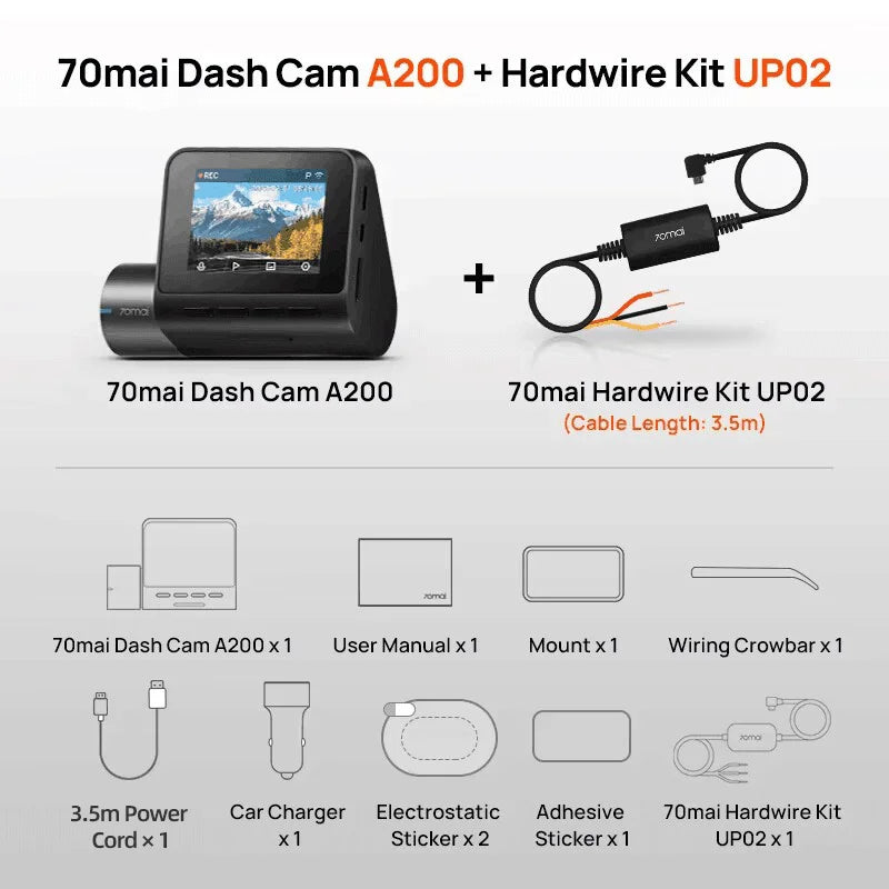 Global 70mai Dash Cam A200 Dual-channel Record 1080P HDR 2&#39;&#39; IPS Screen 24H Parking Monitor 70mai Car DVR A200 WIFI APP 130° FOV