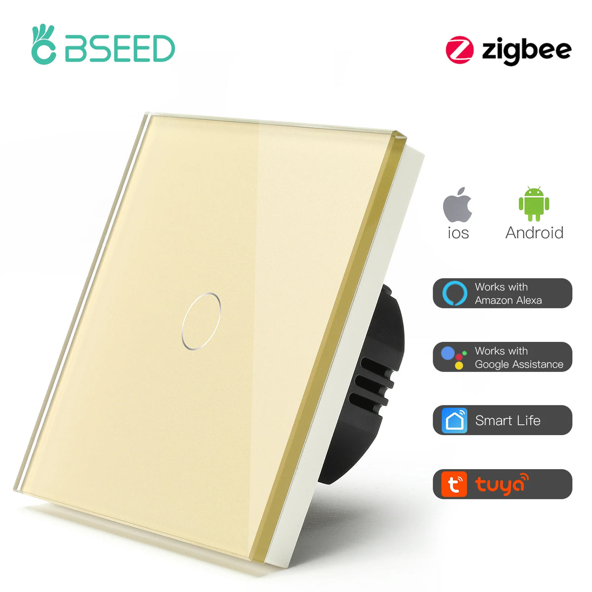 BSEED Smart Zigbee Switches 1/2/3Gang 1Way Intelligent Touch Light Switch Wall Sensor Switches Tuya Smart Life Google Alexa