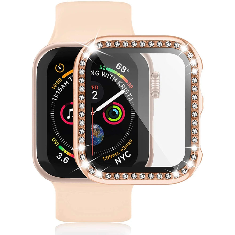 Screen Protector Case For Apple Watch 41mm 45mm 40mm 44mm Diamond Full Cover Bumper + Glass for iWatch Series 9 8 7 6 Se 5 4 3 2 - Stereotech