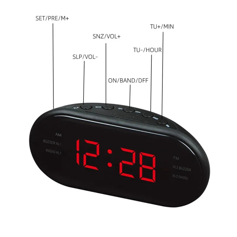 Car Electronic LED Clock Desktop Alarm Clock Digital Table Radio Time Supply Gift Home Snooze Function EU Plug AM/FM