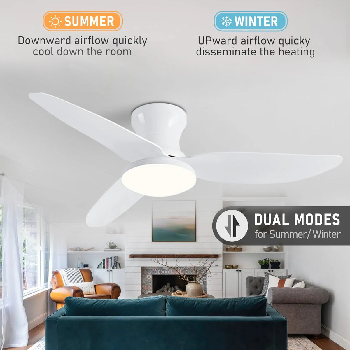 Modern Led Ceiling Fan Lights DC Motor 6 Speeds Timing Fans Low Floor Loft Remote Control Fan With Lights Bedroom Dining room - Stereotech