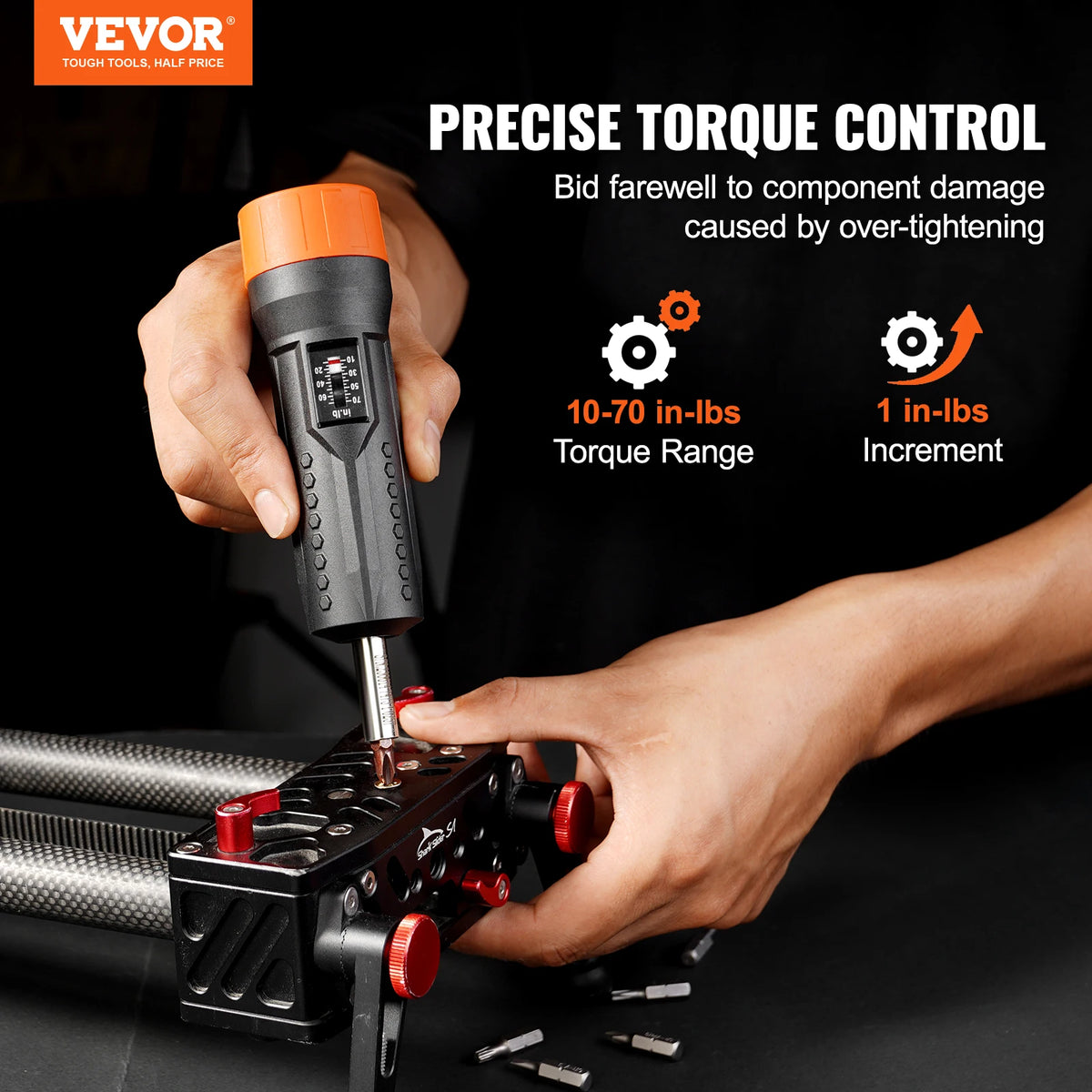 VEVOR 1/4&quot; Torque Screwdriver Drive Screwdriver Torque Wrench, Driver Bits Set with View Window 10-70 in-lbs Torque Range