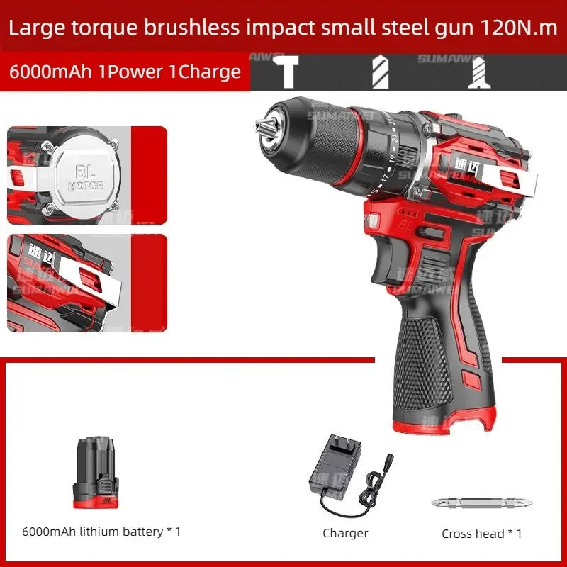 SUMAIWEI Brushless Electric Drill Cordless Impact Drill Metal Ratchet Chuck Electric Hand Drill Household Electric Screwdriver