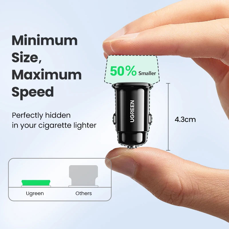 UGREEN Car Charger 30W PD Quick Charge QC4.0 3.0 SCP Type C Fast USB Car Charger For iPhone 14 13 12 Xiaomi Mobile Phone Charger