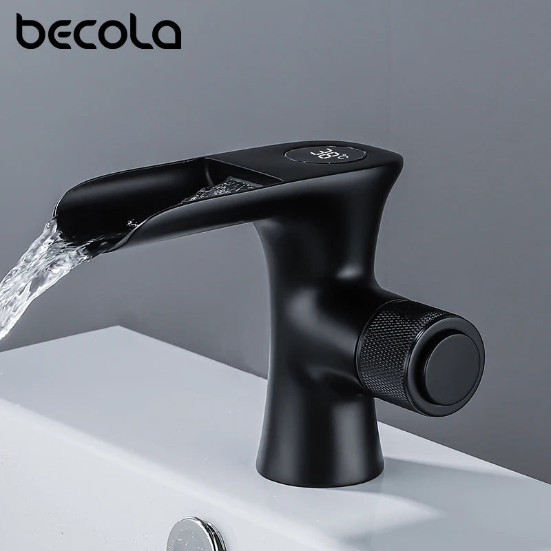 LED Digital Basin Faucet Black Bath Basin Mixer Brass Temperature Display Faucet Smart Tap Sink Faucet For Bathroom A186