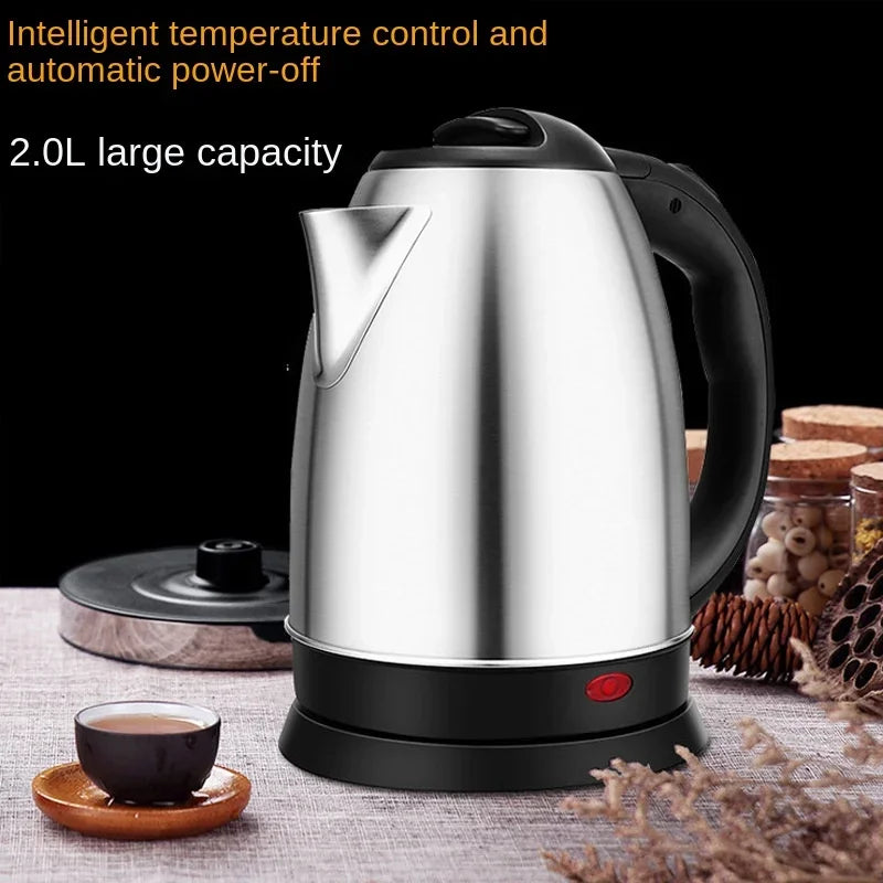 2.0L stainless steel electric kettle Silver gray Base Separation Desion Rust-resistant Durable for Home Office During Travel - Stereotech