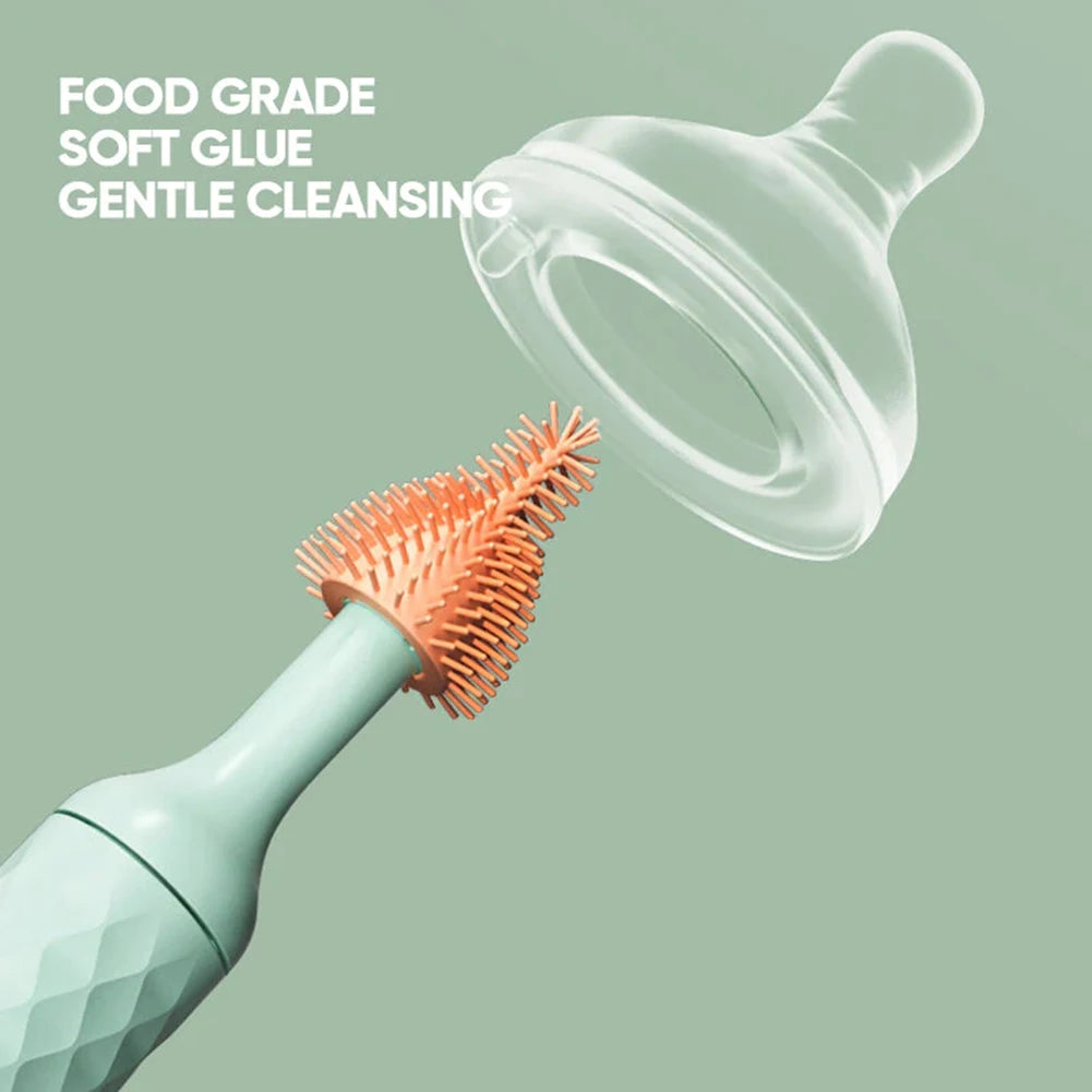 Electric Silicone Bottle Brush Baby Pacifier Thermos Cup Straw Cleaning Brush Long Handle Travel Cleaning Tools Set 1200mAh