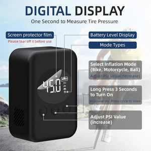Mini Bike Pump Portable Tire Bicycle Pump, 150PSI Electric Bike Air Pump with Digital Pressure Gauge, Auto Shut-Off with Presta