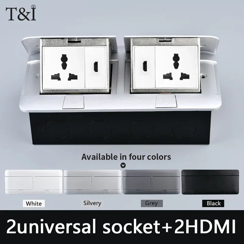 EU Floor Socket Hidden Desktop Socket with USB HDMI TV Cabinet Electrical Outlet Recessed Power Strip Table Socket 120x220mm