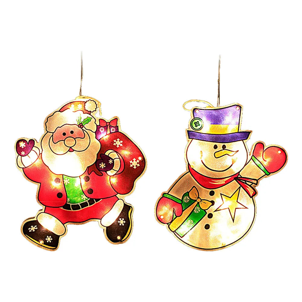 Christmas Window Hanging Led Light Xmas Ornament Suction Cup Battery Decor Santa Claus Snowman Hanging Lamps New