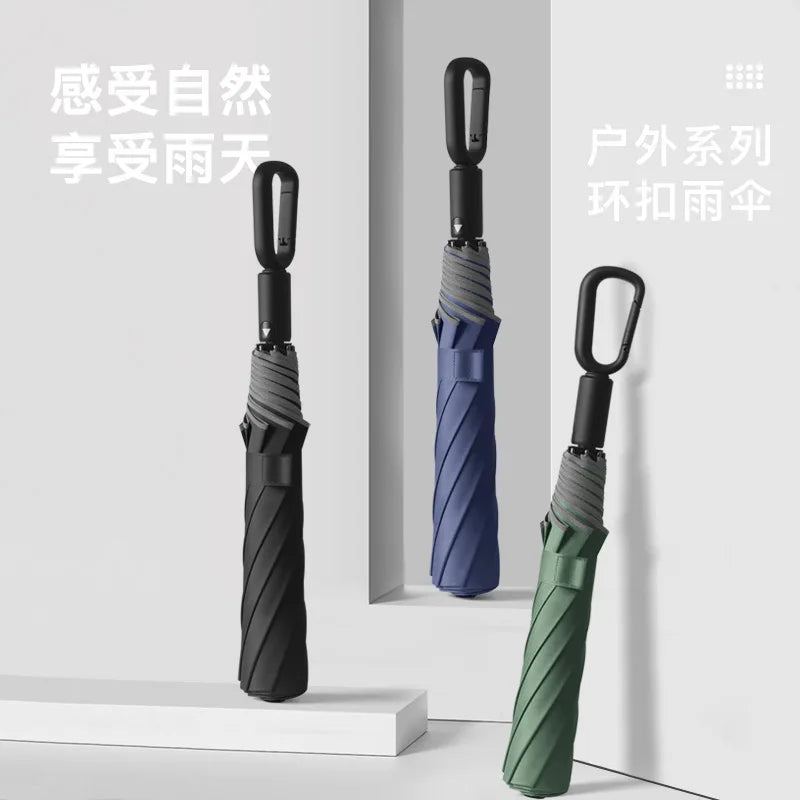 Two Fold Ring Buckle Hook Umbrella Large Size Reflective Strip Safety Umbrella Automatic Sunscreen UV Protection Women Sunshade