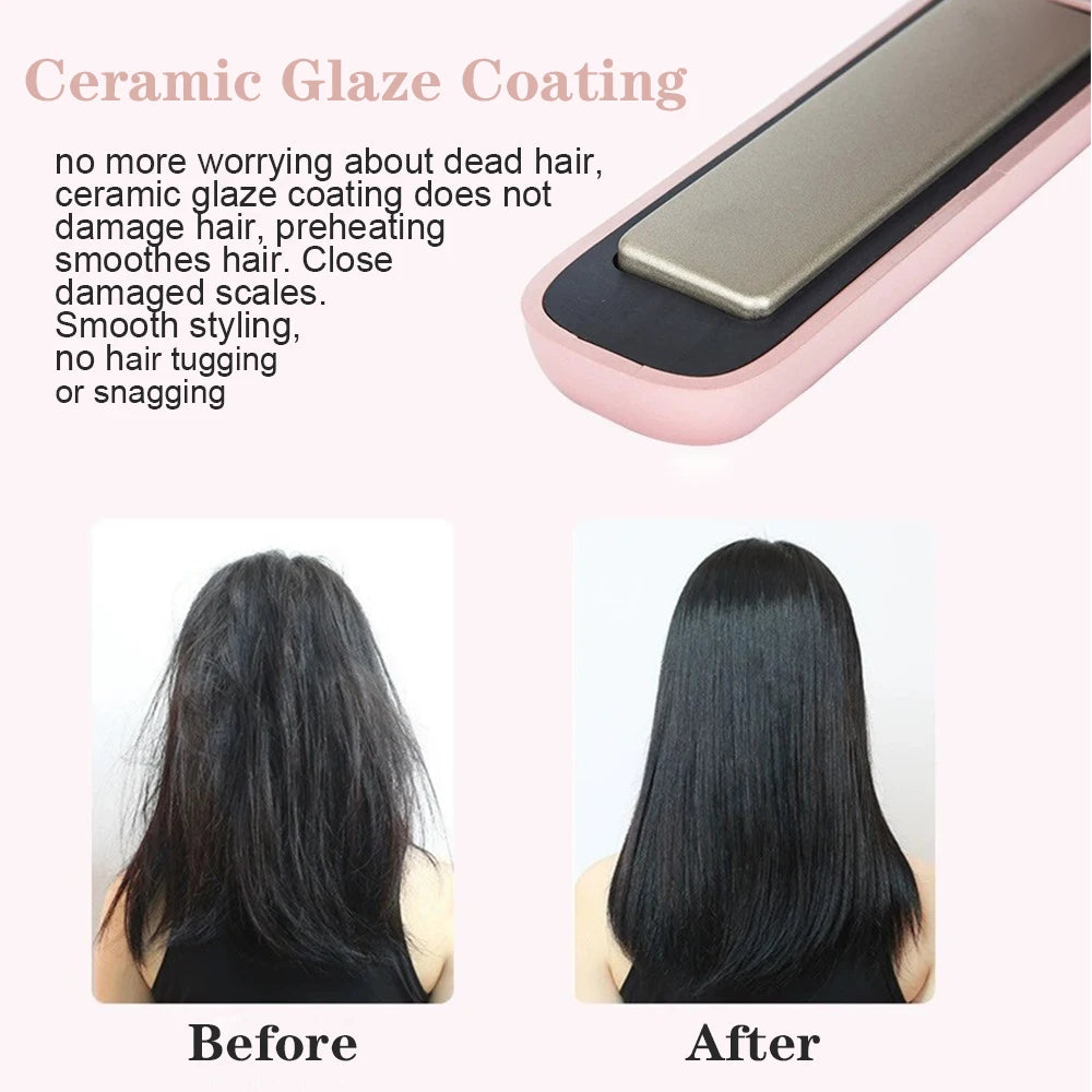 Wireless Hair Straightener Mini Curling Iron Fast Warm-up Ceramic Straightening Styling Tool Four-gear Temperature Adjustment - Stereotech