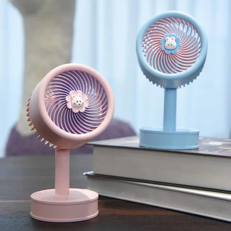 Desktop Mini Fan Cartoon Three Speed Headup Usb Charging Plastic Small Fans Strong Endurance Lithium Battery Cooling Appliances - Stereotech