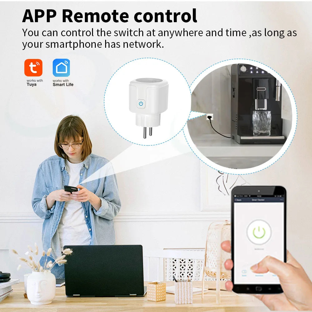 Tuya Smart Life RF 433Mhz Wireless Mini Smart Socket Switch 16A Electrical Outlet Remote EU Plug Voice Control Google Home Alexa