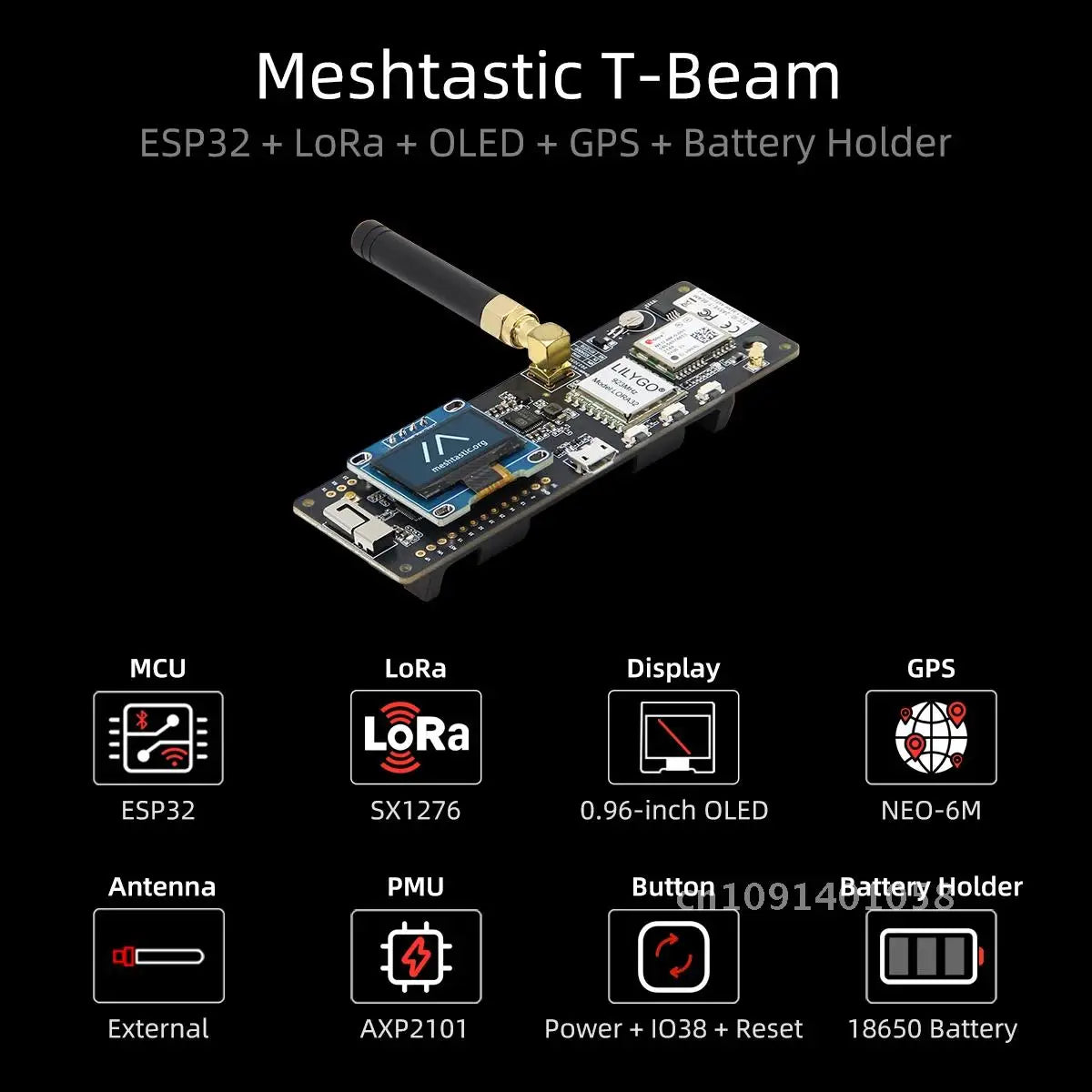 LILYGO® TTGO Meshtastic T-Beam LoRa ESP32 Development Board 433/868/915MHz LoRaWAN Module Circuits With WiFi Bluetooth GPS OLED