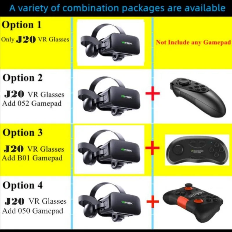 Original J20 4K Virtual Reality 3D Glasses Box Stereo VR Google Cardboard Headset Helmet for IOS Android Phone Max 6.7&quot;,Rocker