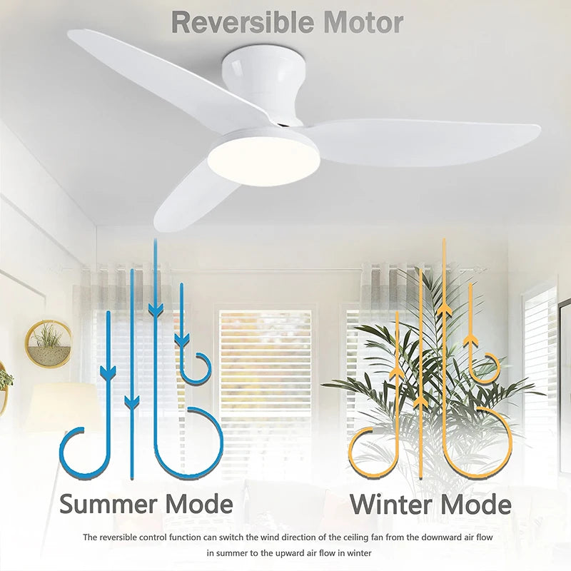 Modern Led Ceiling Fan Lights DC Motor 6 Speeds Timing Fans Low Floor Loft Remote Control Fan With Lights Bedroom Dining room - Stereotech