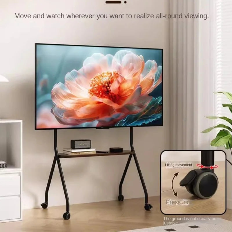 MOMO Floor Standing TV Support Shelf Removable With Wheels 32-75 Inches TV Cart All-in-one TV Shelf Mute Wheels