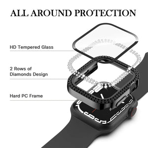 Bling Glass+Cover For Apple Watch Case 44mm 45 41mm 40mm 44 mm women Diamond bumper+Screen Protector iwatch series 7 9 8 5 6 SE - Stereotech