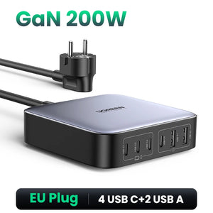 UGREEN 200W GaN Charger Desktop Laptop Fast Charger 6 in 1 Adapter For iPhone 16 15 Pro Xiaomi Samsung Tablets Macbook Charger